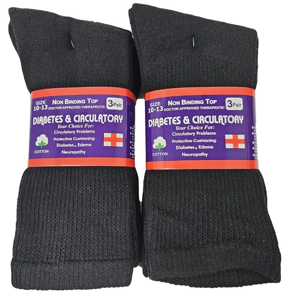 Bundle of 6 Pairs of Diabetic Socks, Black and White, Size 10-13